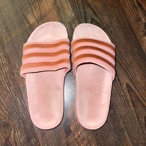 Adidas light pink velvet slipon sandals one size 7